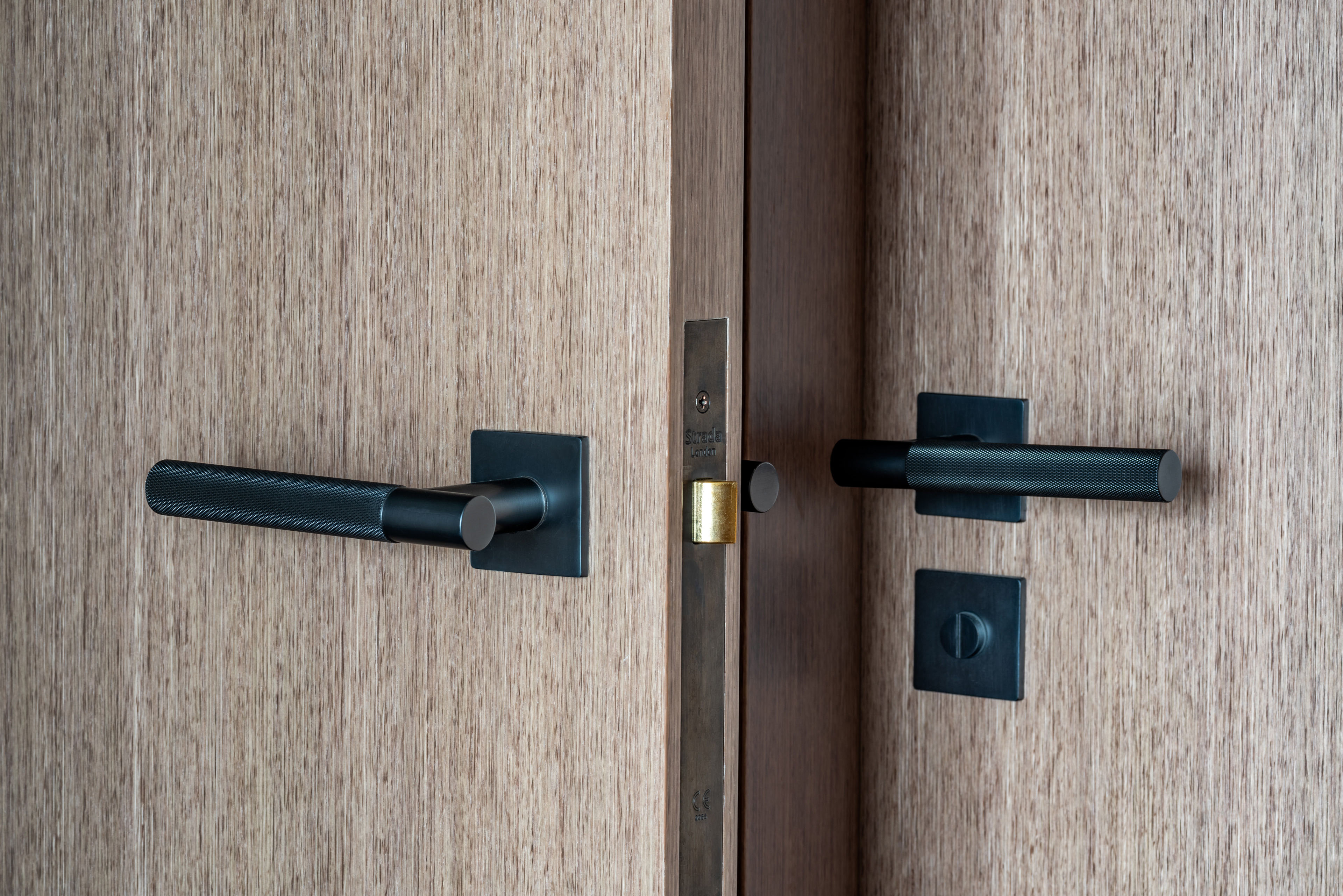 black lever handles on doors